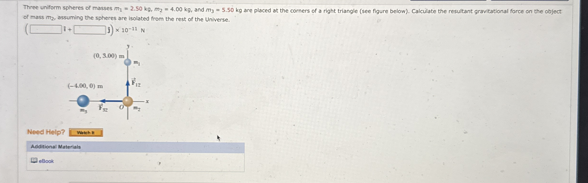 Three uniform spheres of masses m 1 = 2 . 5 0 k g