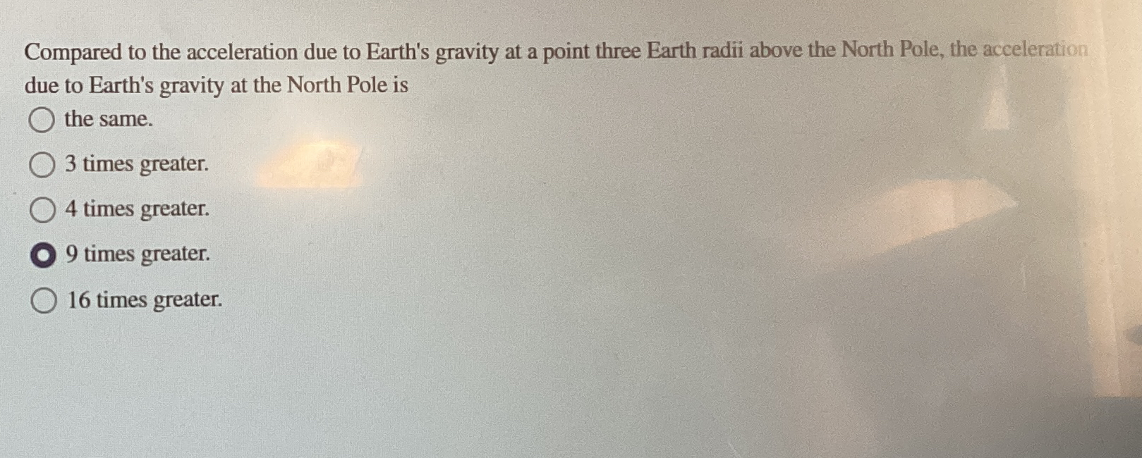Compared to the acceleration due to Earth's