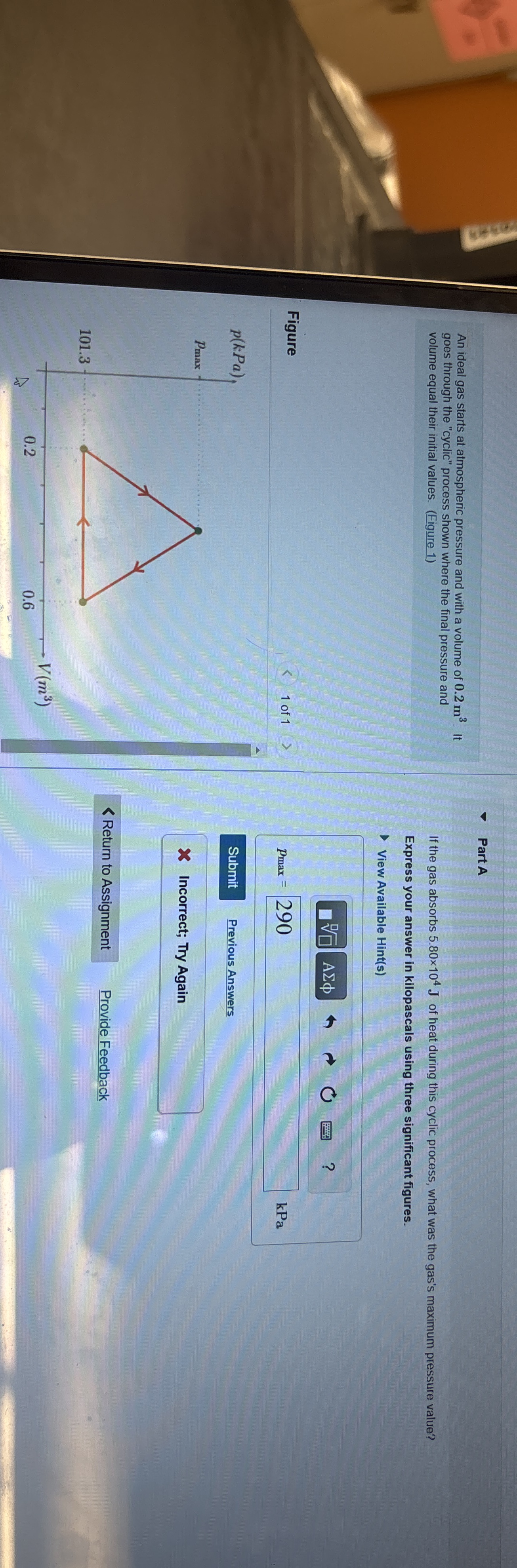 An ideal gas starts at atmospheric pressure and