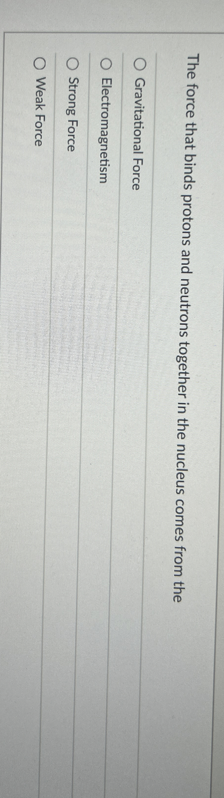 The force that binds protons and neutrons