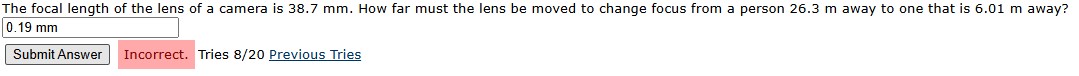 The focal length of the lens of a camera is 3 8 .