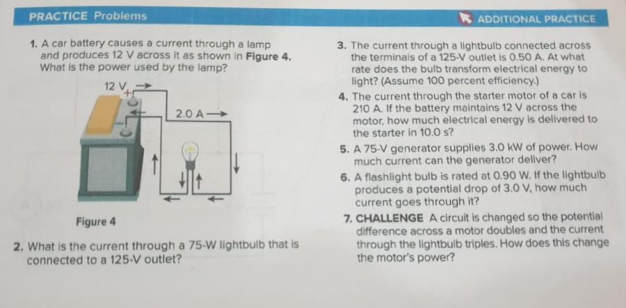 1 . A car battery causes a current through a lamp