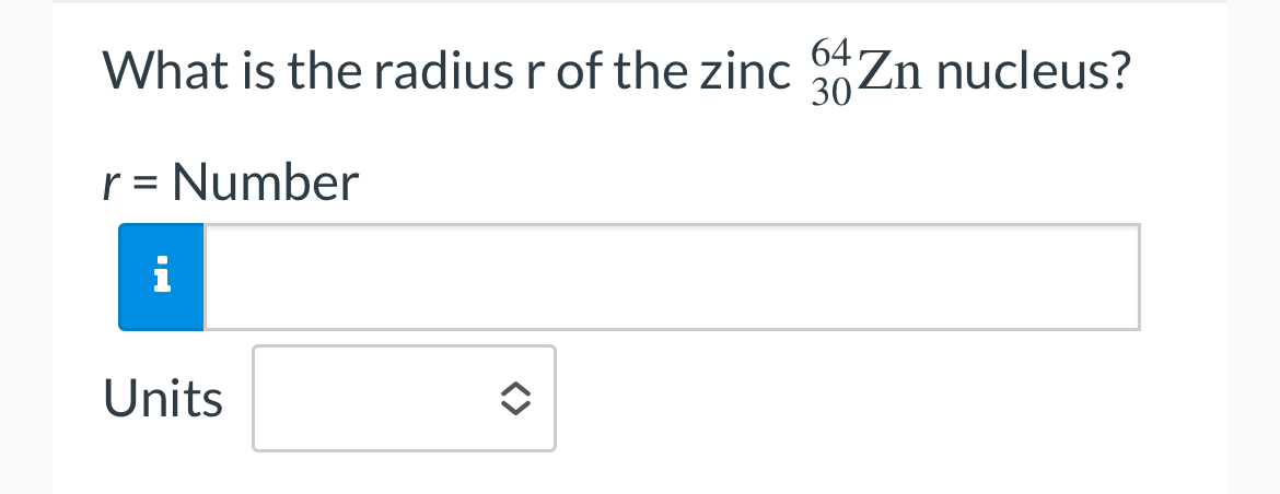 What is the radius r of the zinc ? 3 0 6 4 Z n