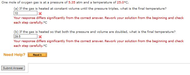 One mole of oxygen gas is at a pressure of 5 . 3