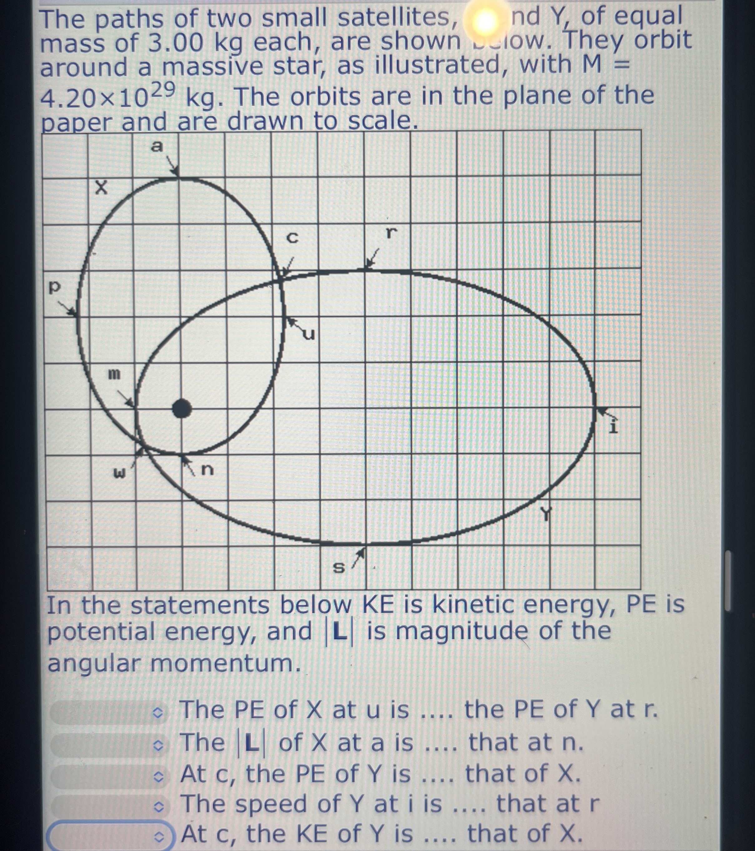 The paths of two small satellites, nd Y , of