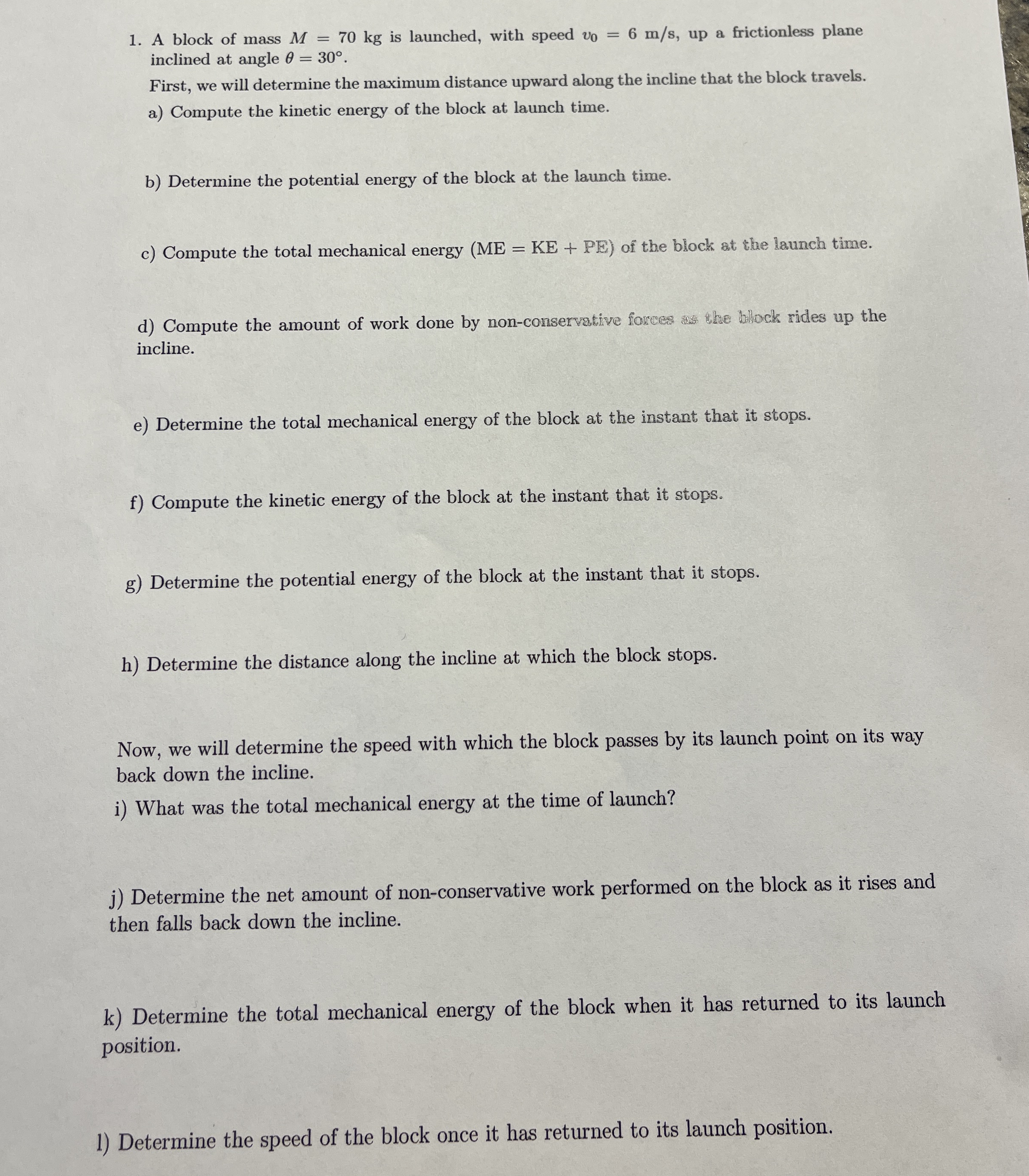 A block of mass M = 7 0 k g is launched, with