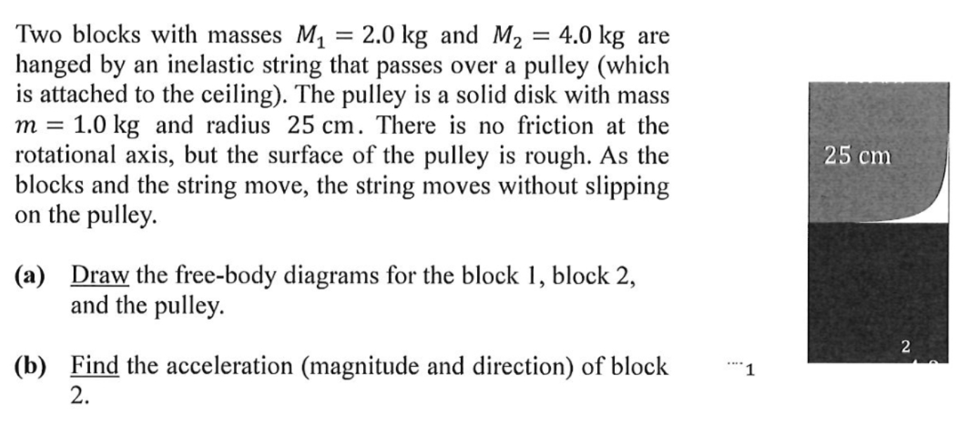 Two blocks with masses \ ( M _ { 1 } = 2 . 0 \