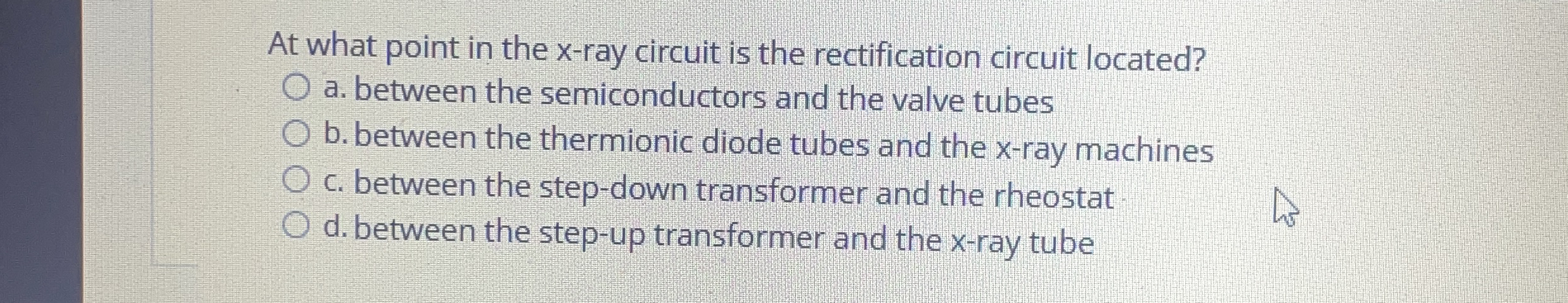 At what point in the x - ray circuit is the