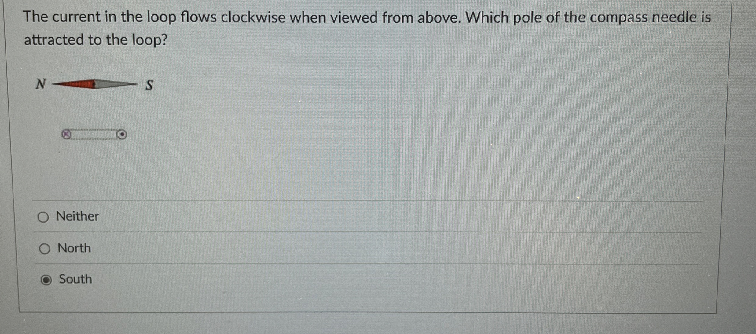 The current in the loop flows clockwise when