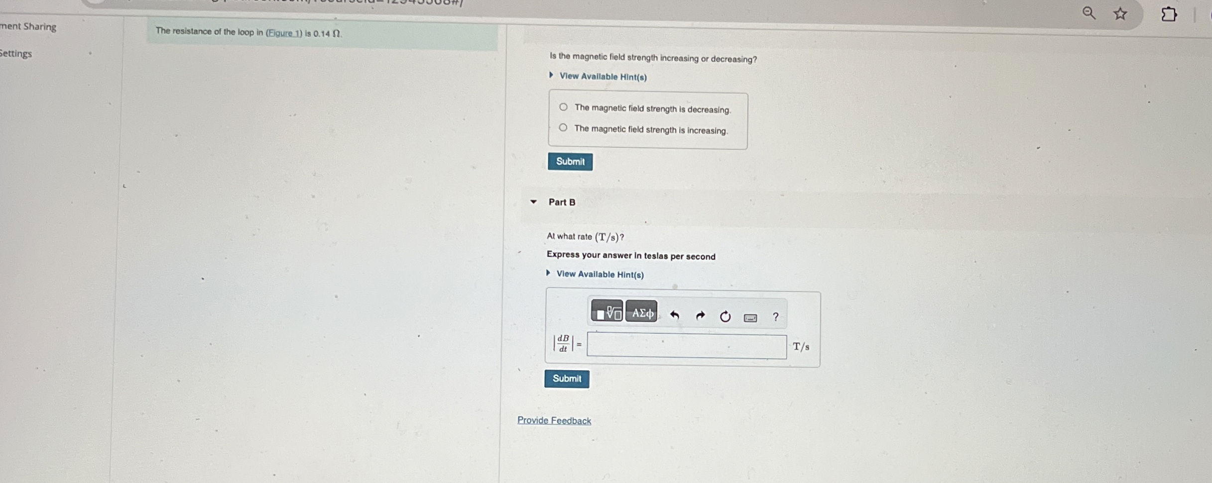 ment Sharing ettings Is the magnetic field