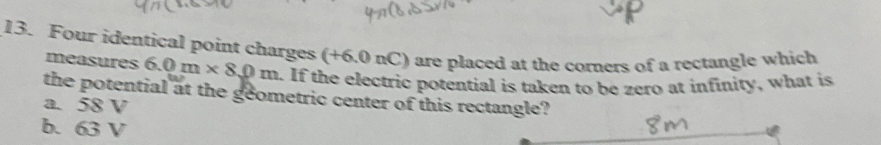 Four identical point charges ( + 6 . 0 n C ) are