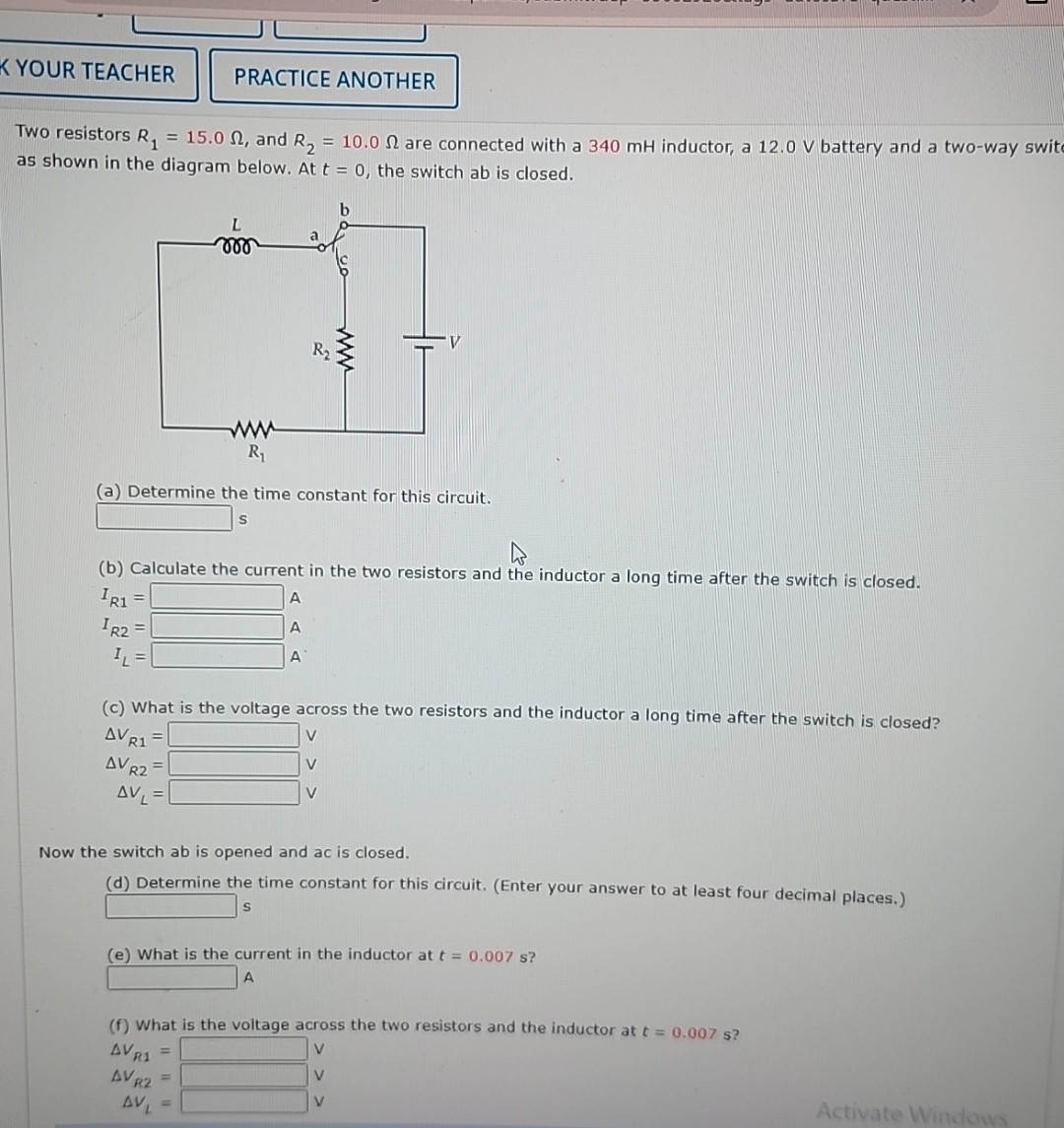 YOUR TEACHER Two resistors R 1 = 1 5 . 0 , and R