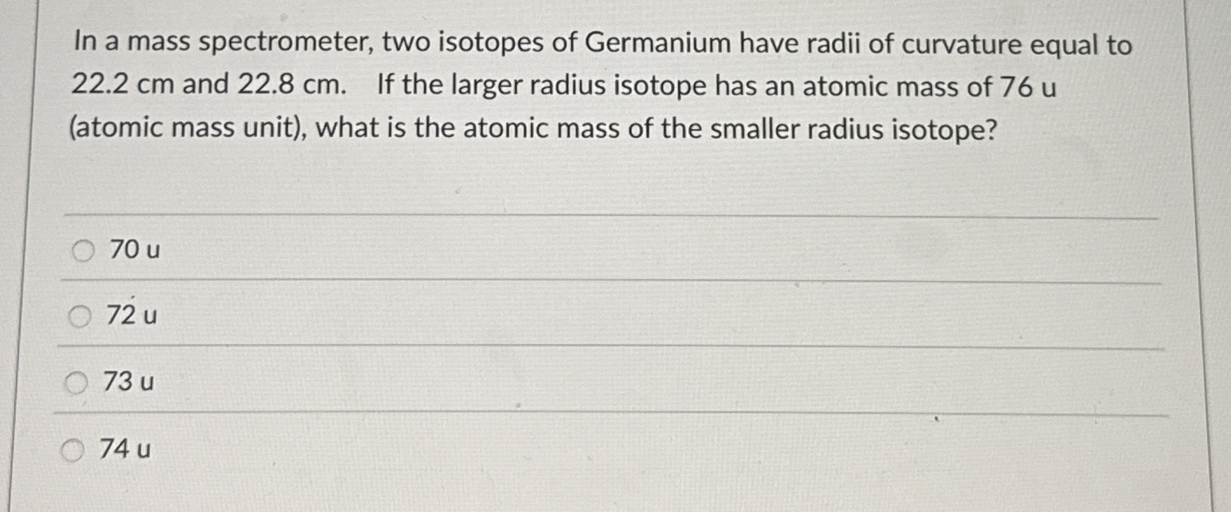 In a mass spectrometer, two isotopes of Germanium