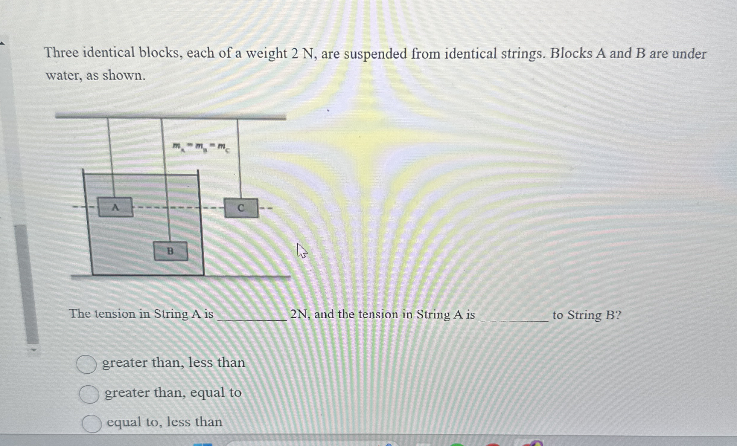Three identical blocks, each of a weight 2 N ,
