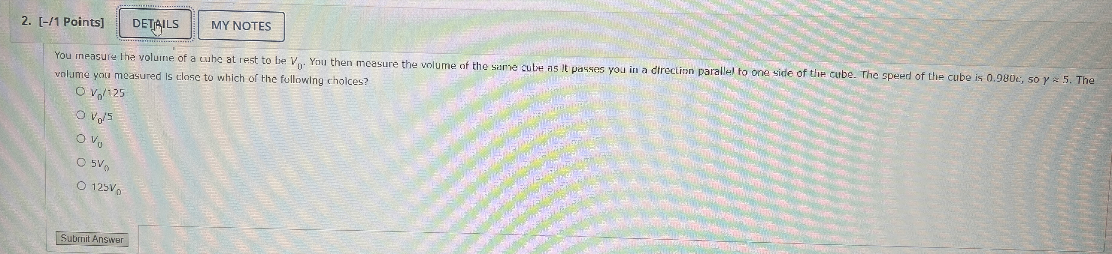 [ - / 1 Points ] DETAAILS MY NOTES volume you