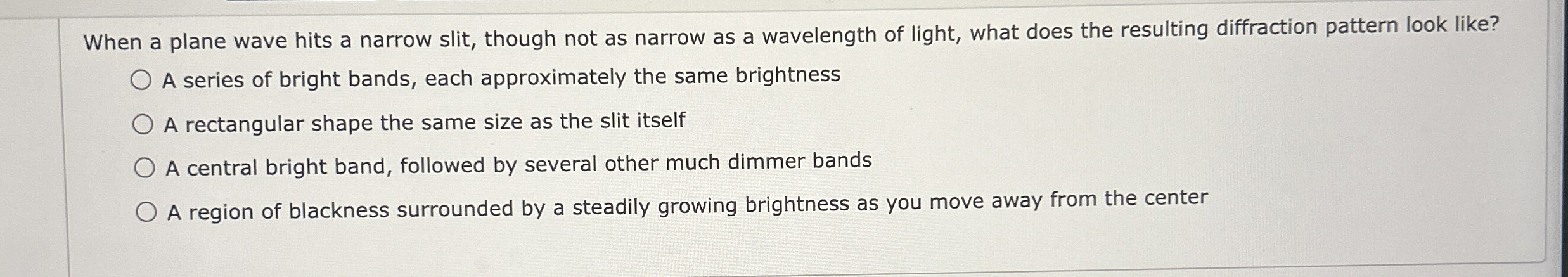 When a plane wave hits a narrow slit, though not