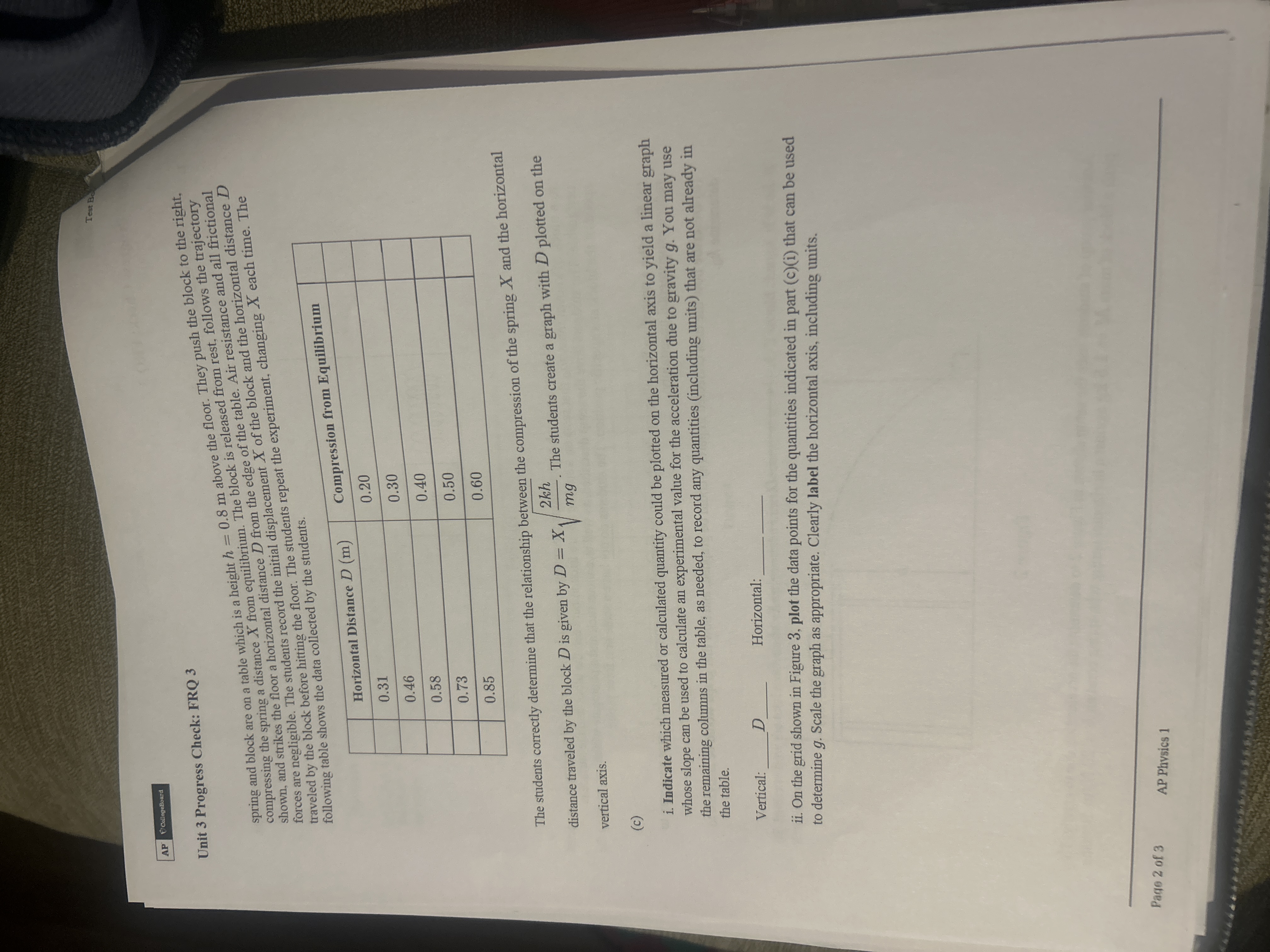 Unit 3 Progress Check: FRQ 3 spring and block are