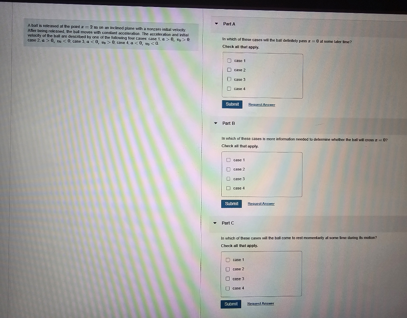 A ball is released at the point x = 2 m on an