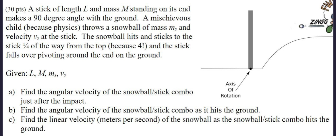 ( 3 0 pts ) A stick of length L and mass M