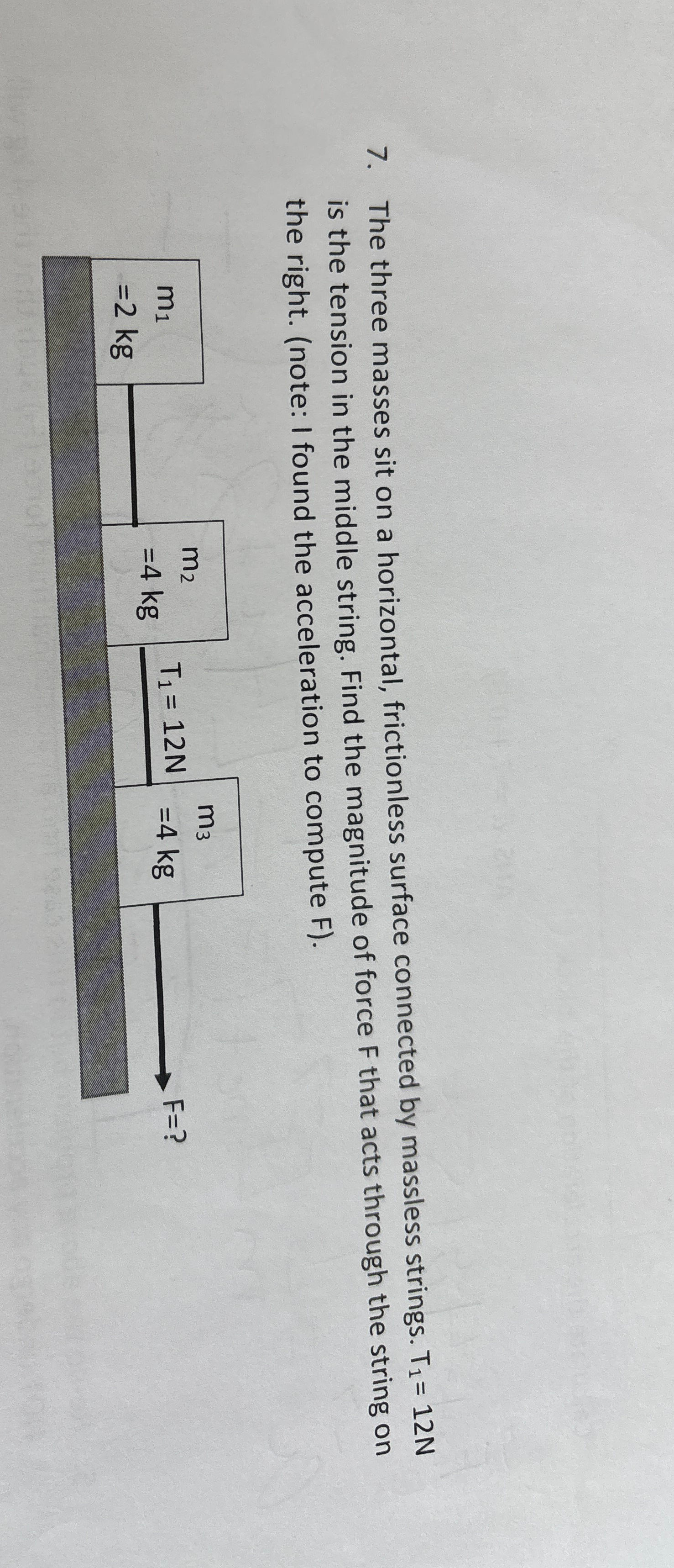 The three masses sit on a horizontal,