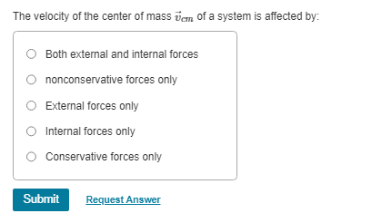 The velocity of the center of mass \ ( \ vec { v