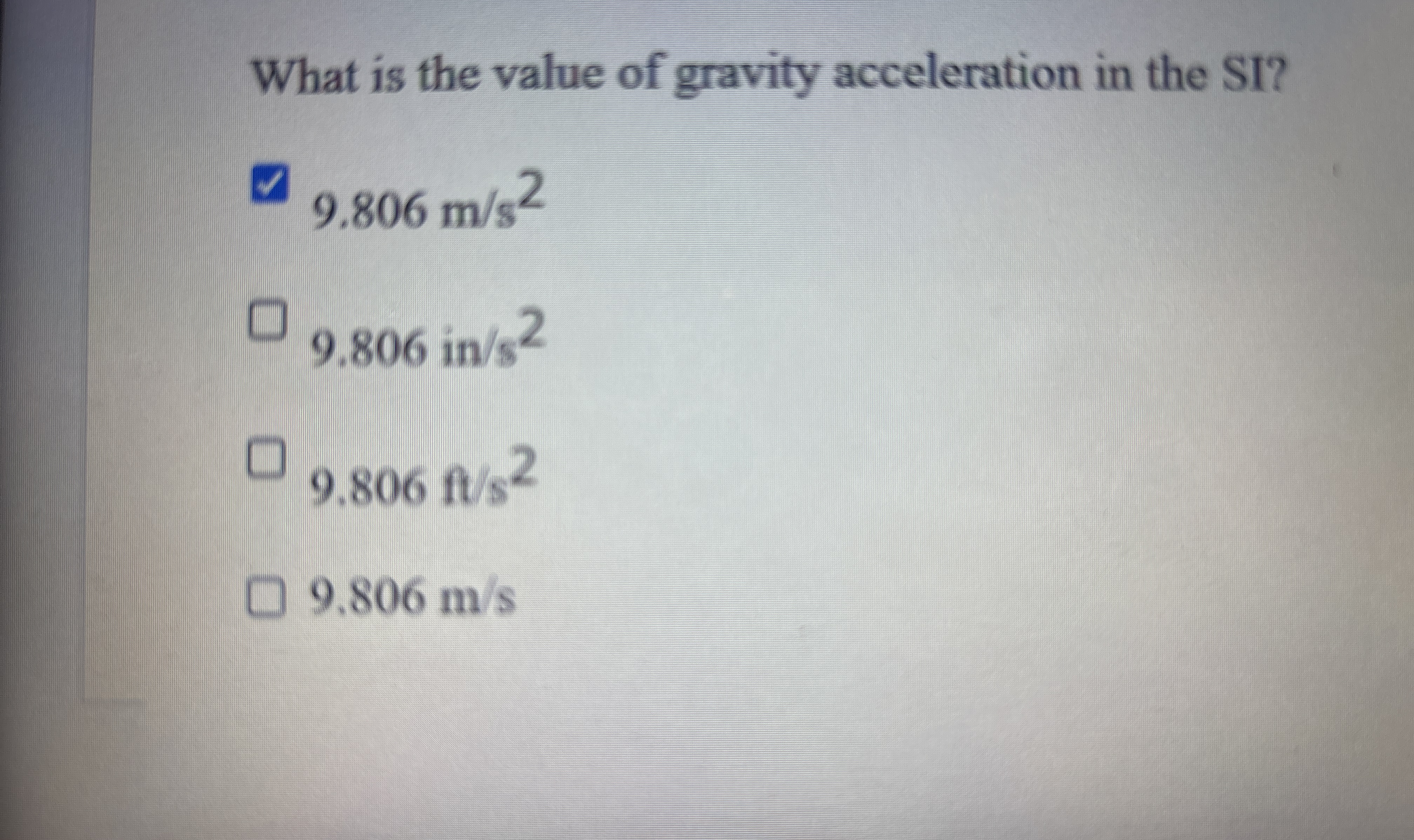 What is the value of gravity acceleration in the