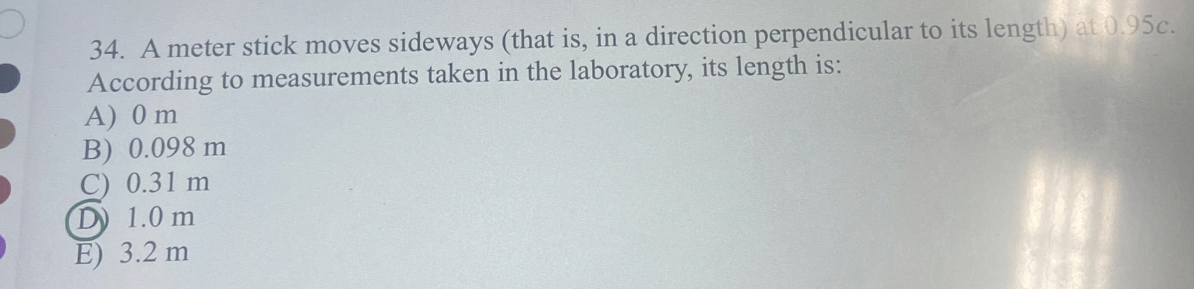 A meter stick moves sideways ( that is , in a
