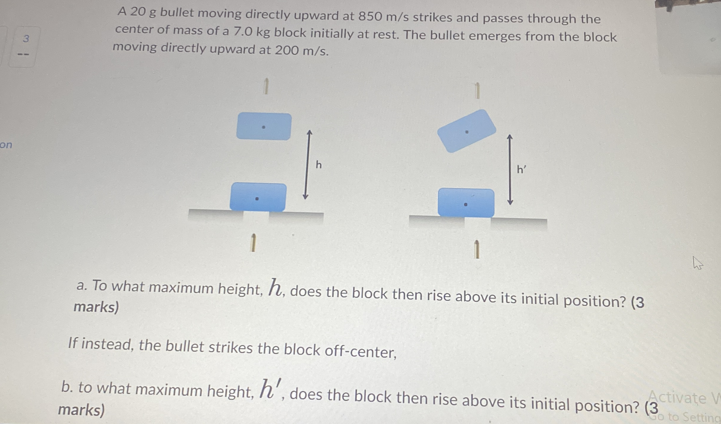 A 2 0 g bullet moving directly upward at 8 5 0 m