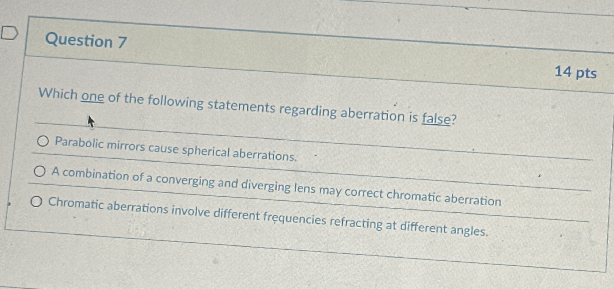 Question 7 1 4 pts Which one of the following