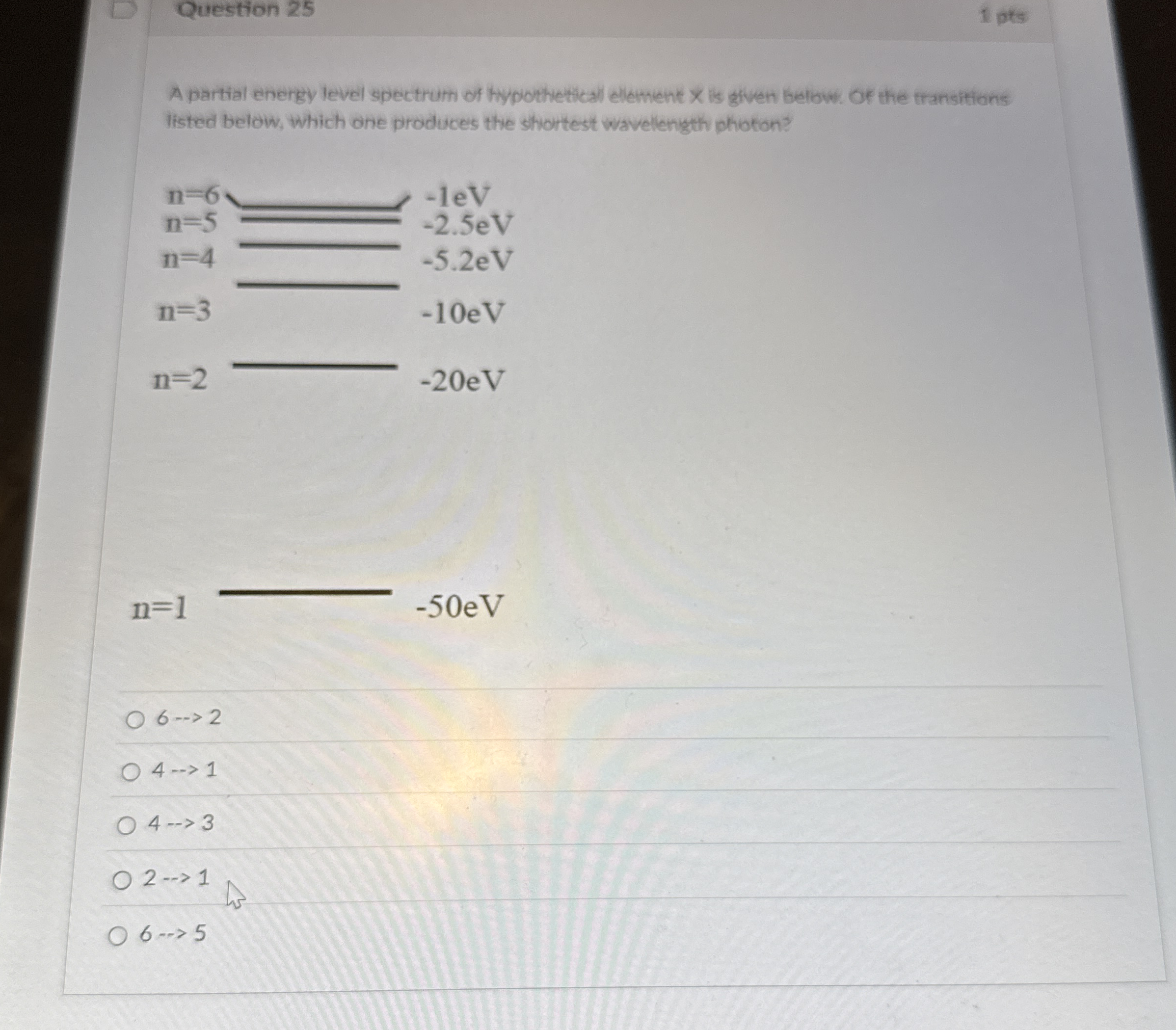 Question 2 5 1 pts A partial enengy level