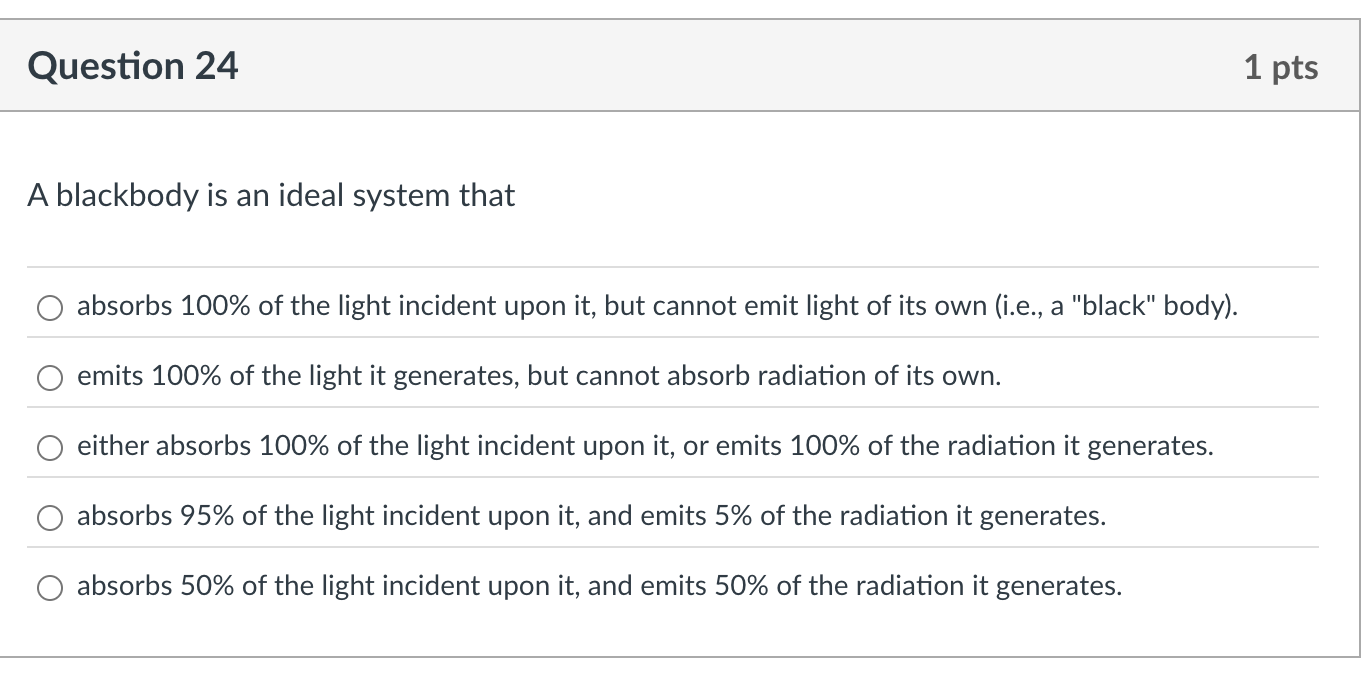 Question 2 4 A blackbody is an ideal system that