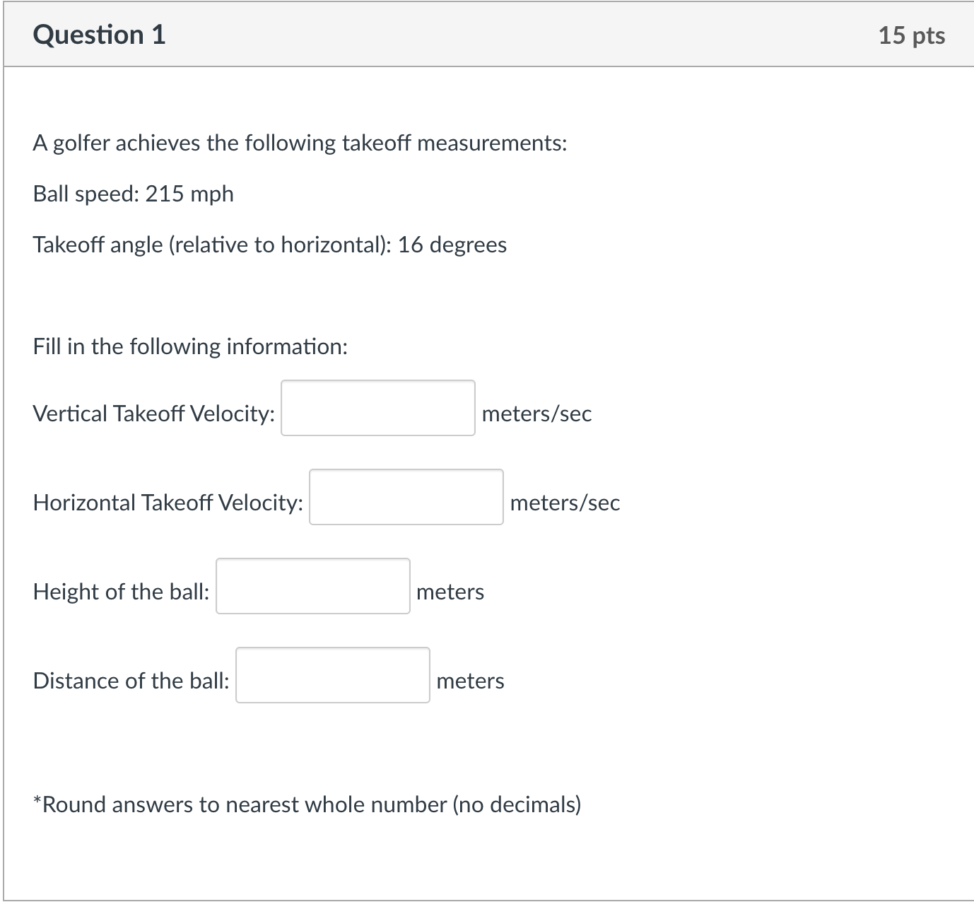 Question 1 A golfer achieves the following