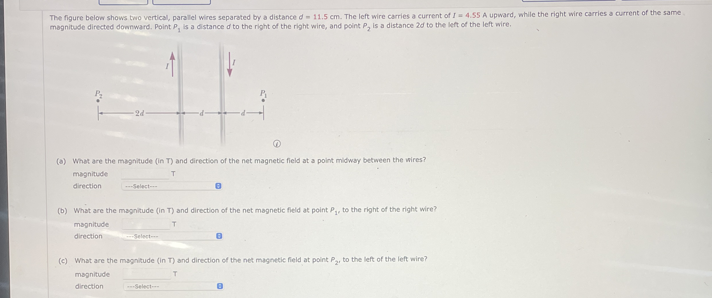 magnitude directed downward. Point P 1 is a