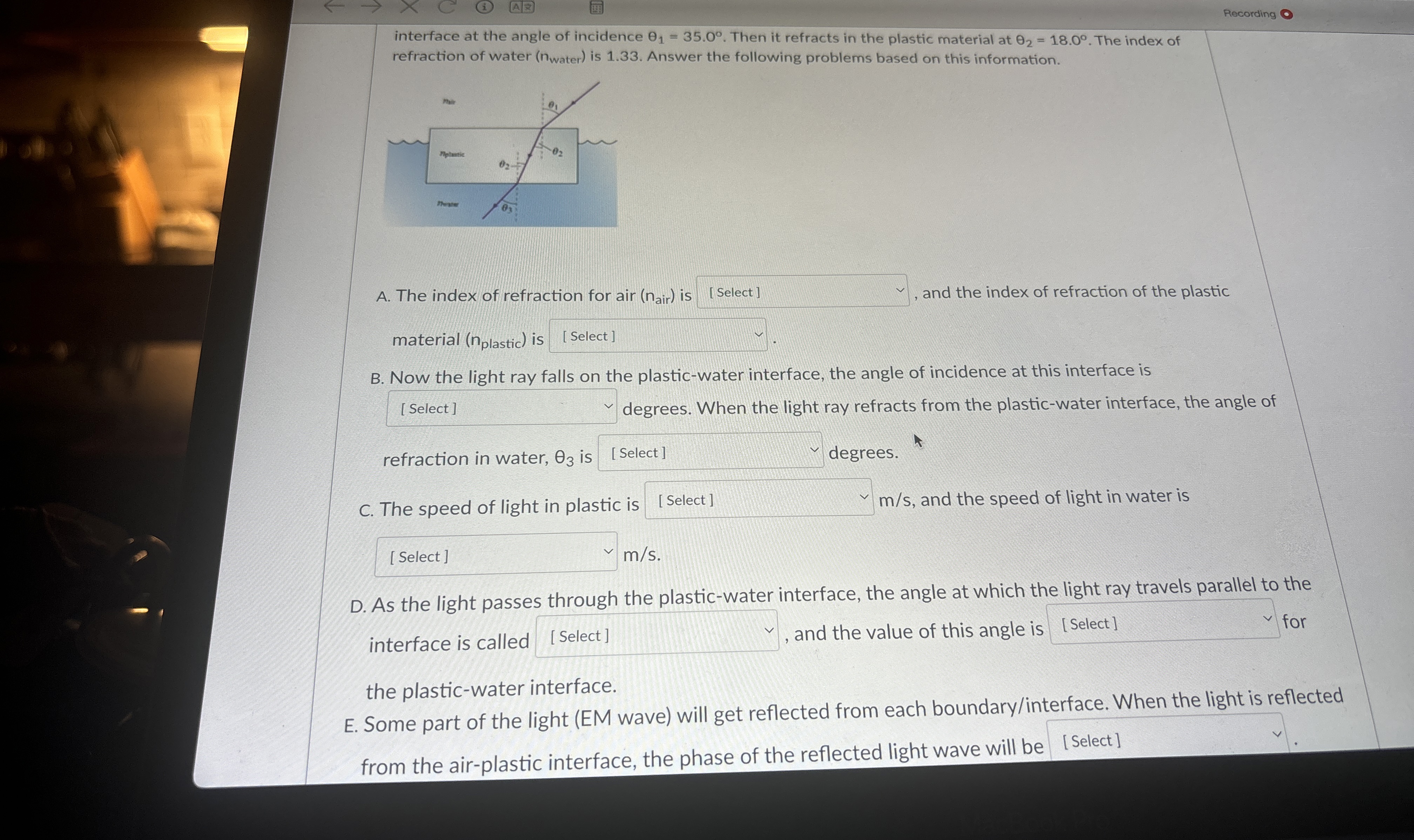 Recording interface at the angle of incidence 1 =