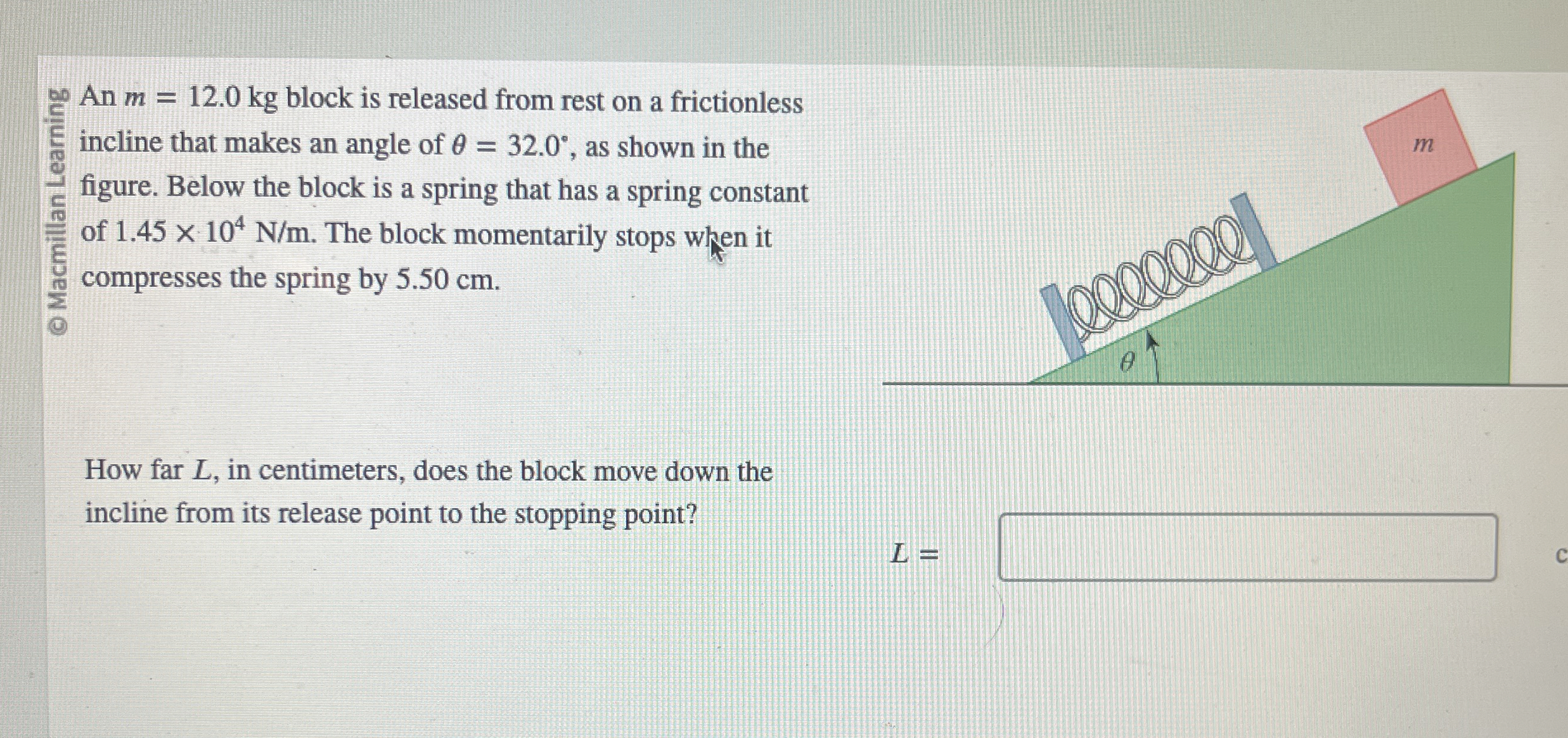 An m = 1 2 . 0 k g block is released from rest on