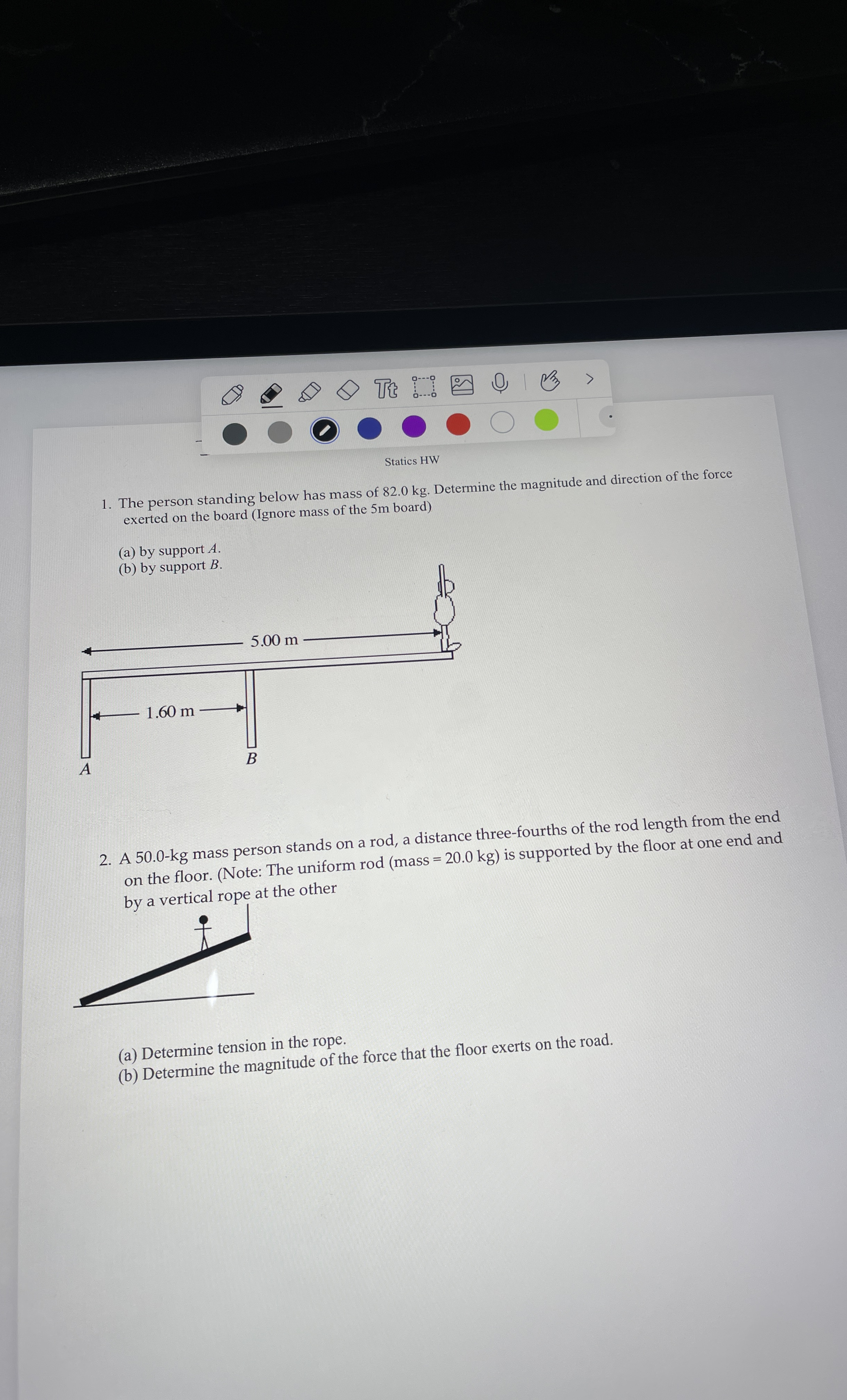 The person standing below has mass of 8 2 . 0 kg