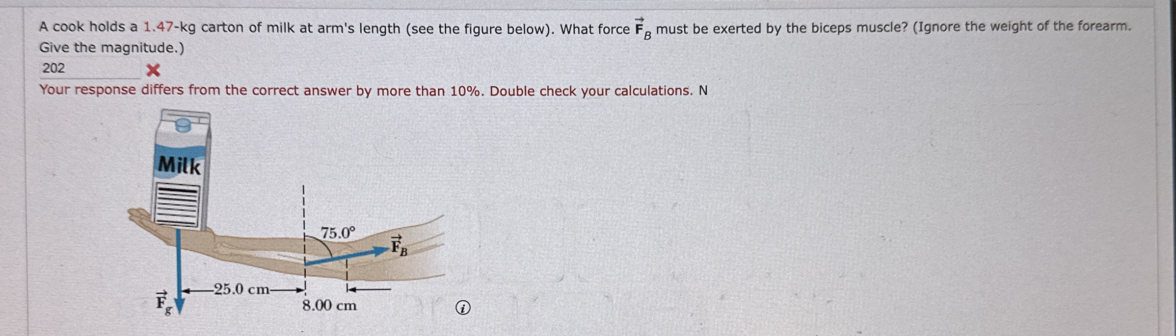 A cook holds a 1 . 4 7 - k g carton of milk at