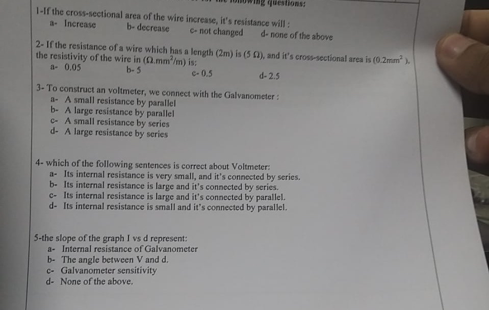 questions: I - If the cross - sectional area of