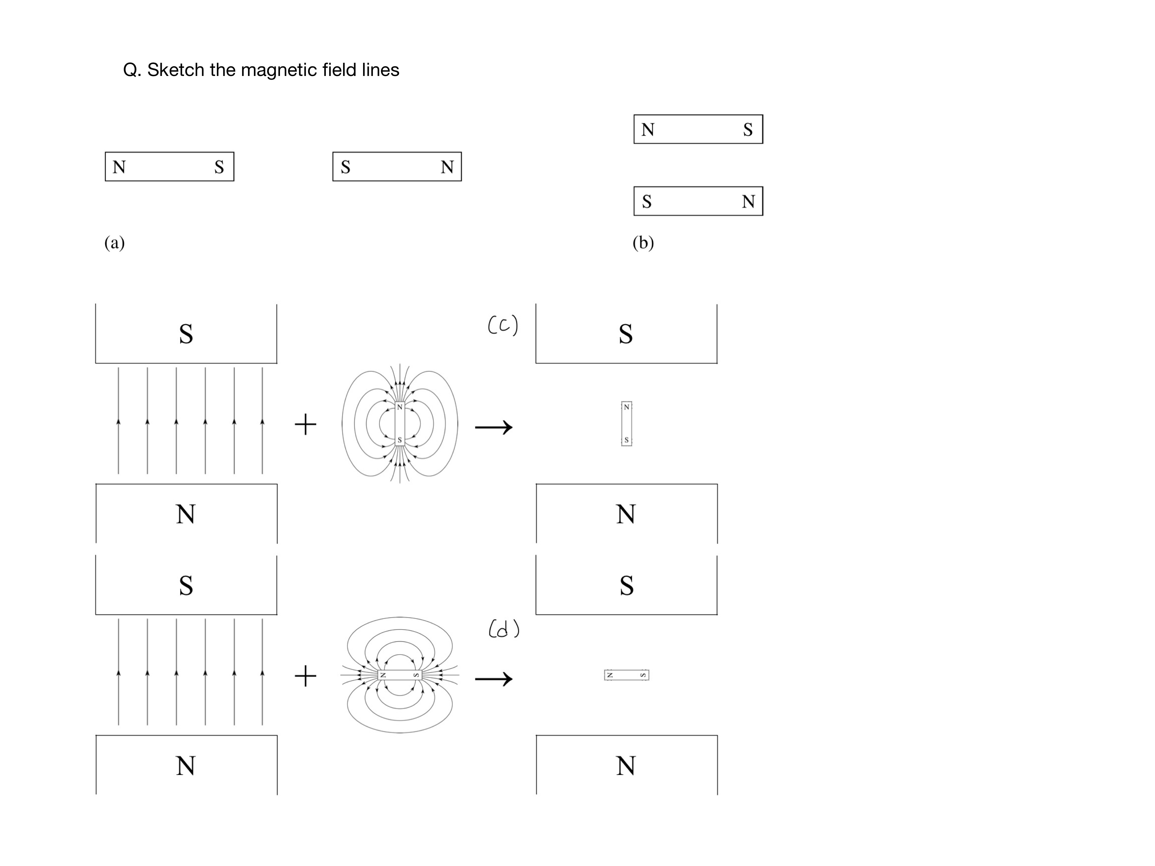 Q . Sketch the magnetic field lines ( a ) , ( b )