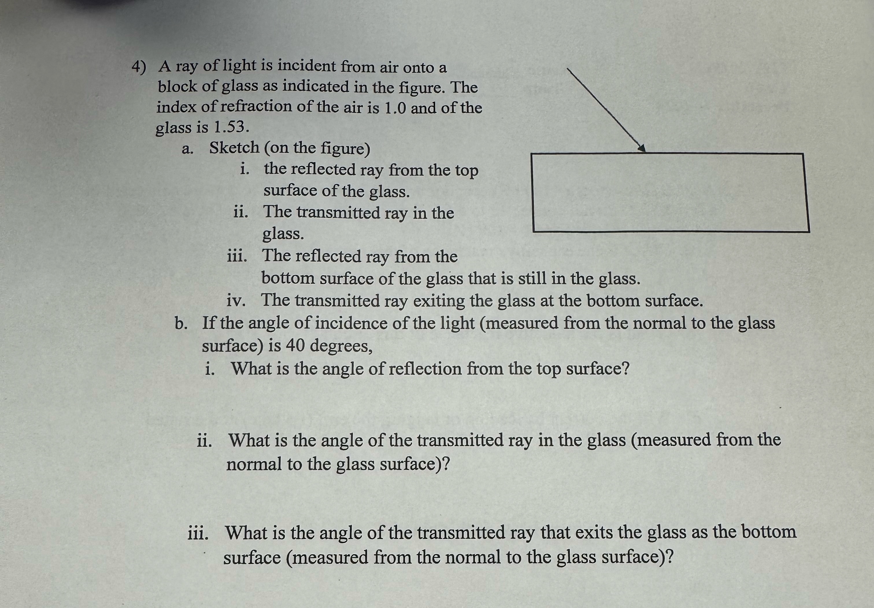 A ray of light is incident from air onto a block