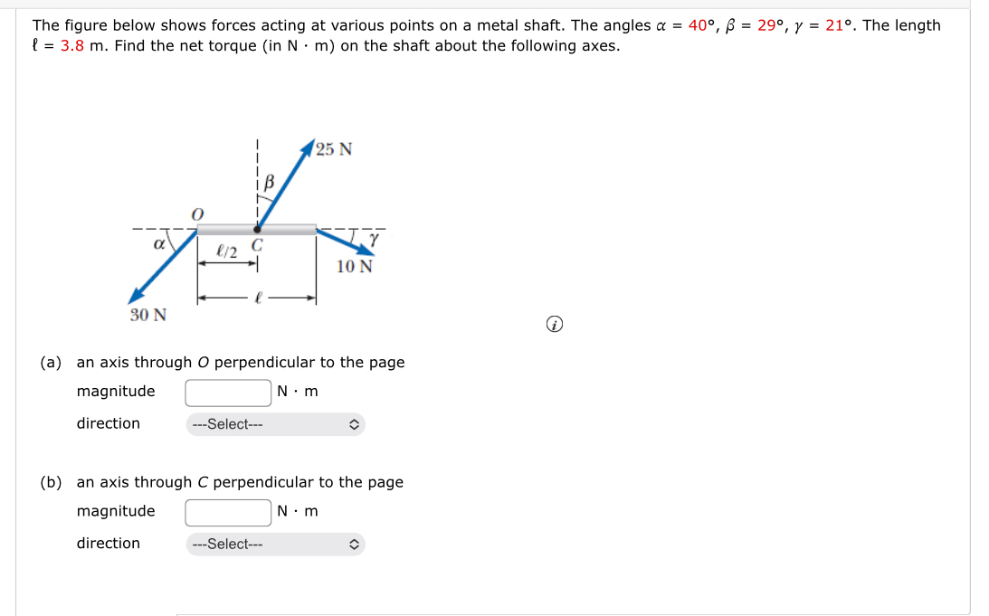 The figure below shows forces acting at various