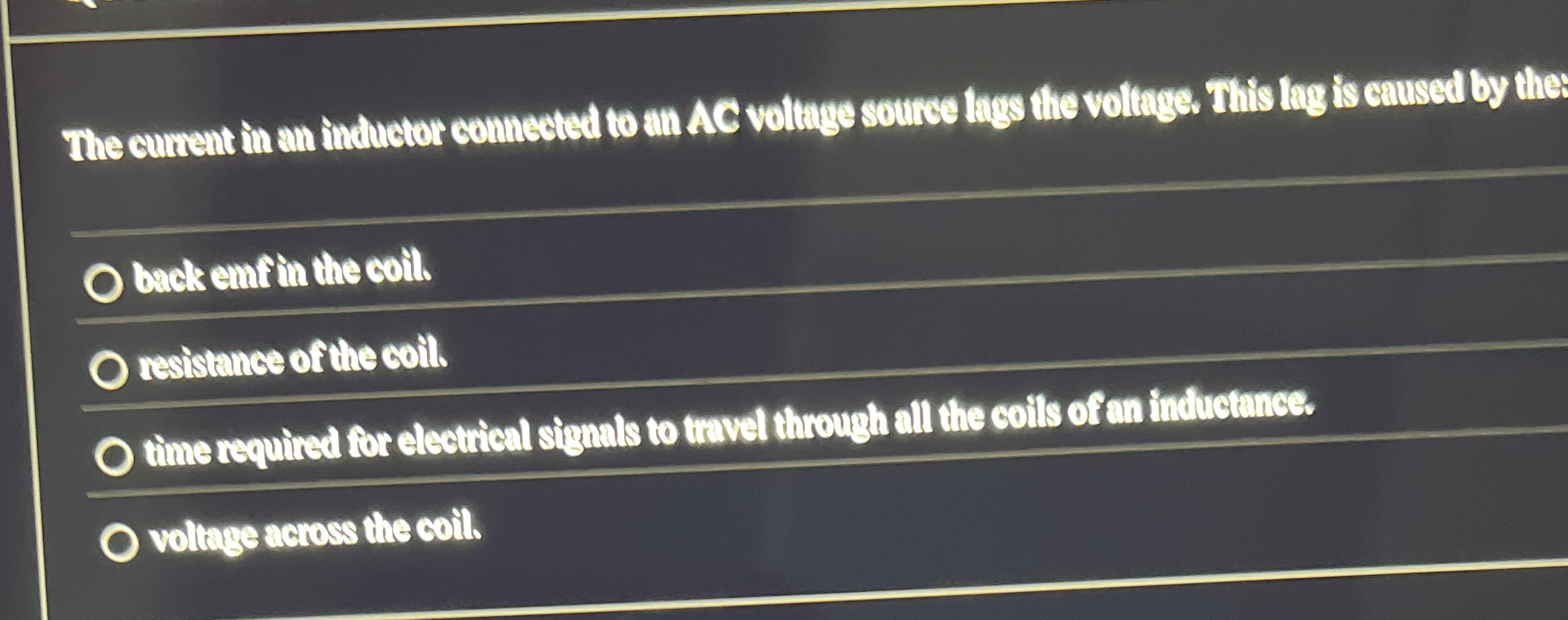 The current in an indurtor commetsa to an AC