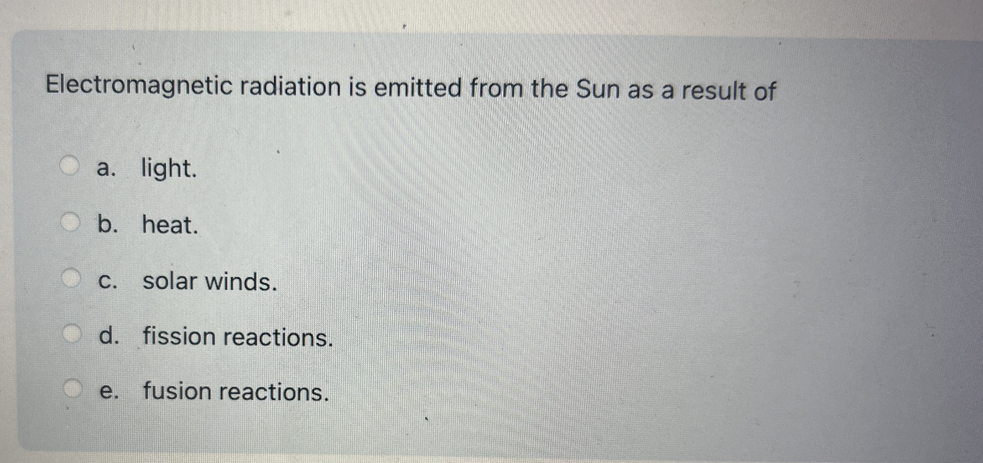 Electromagnetic radiation is emitted from the Sun