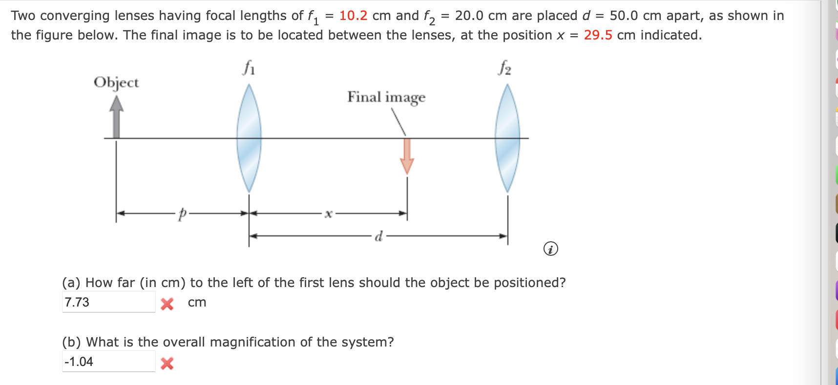 Two converging lenses having focal lengths of f _