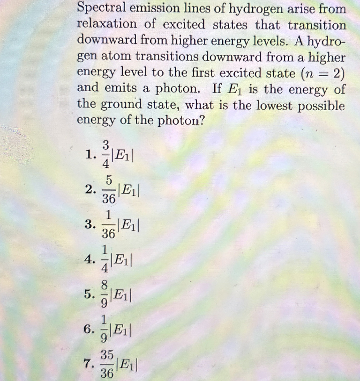 Spectral emission lines of hydrogen arise from