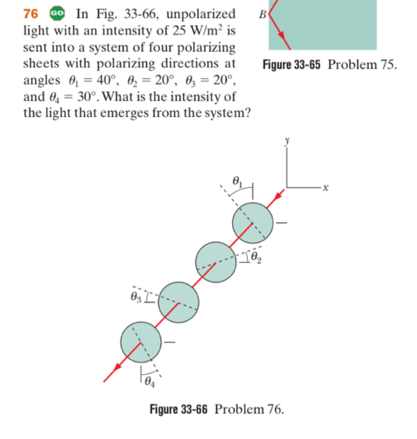 7 6 . In Fig. 3 3 - 6 6 , unpolarized light with