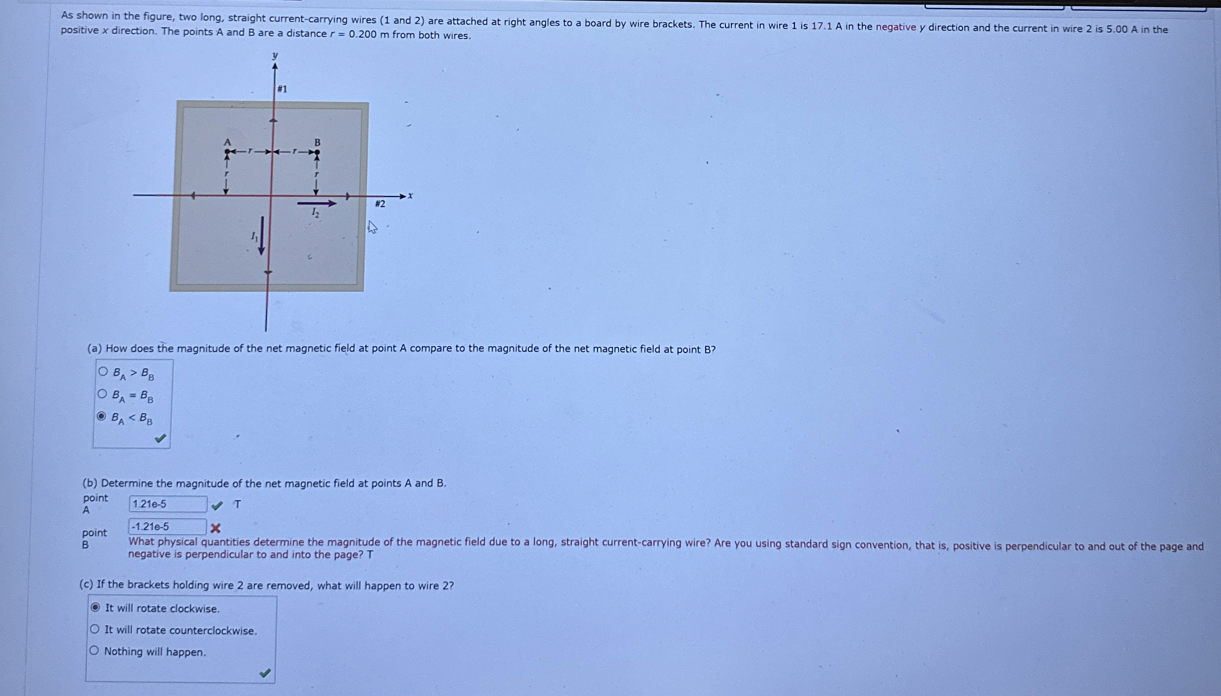 positive x direction. The points A and B are a