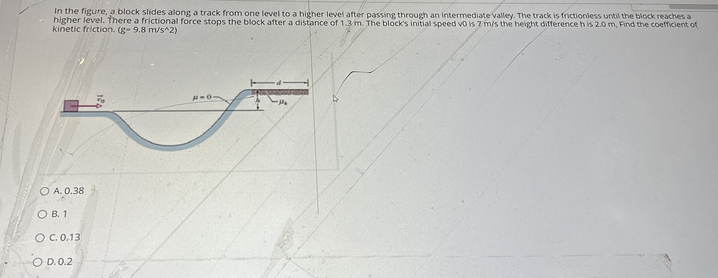 In the figure, a block slides along a track from