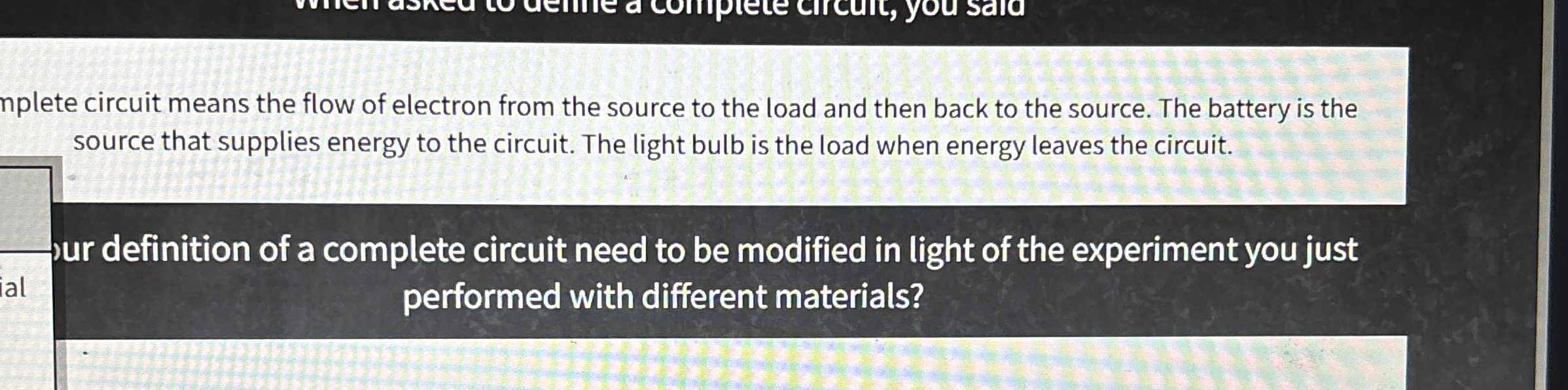 nplete circuit means the flow of electron from