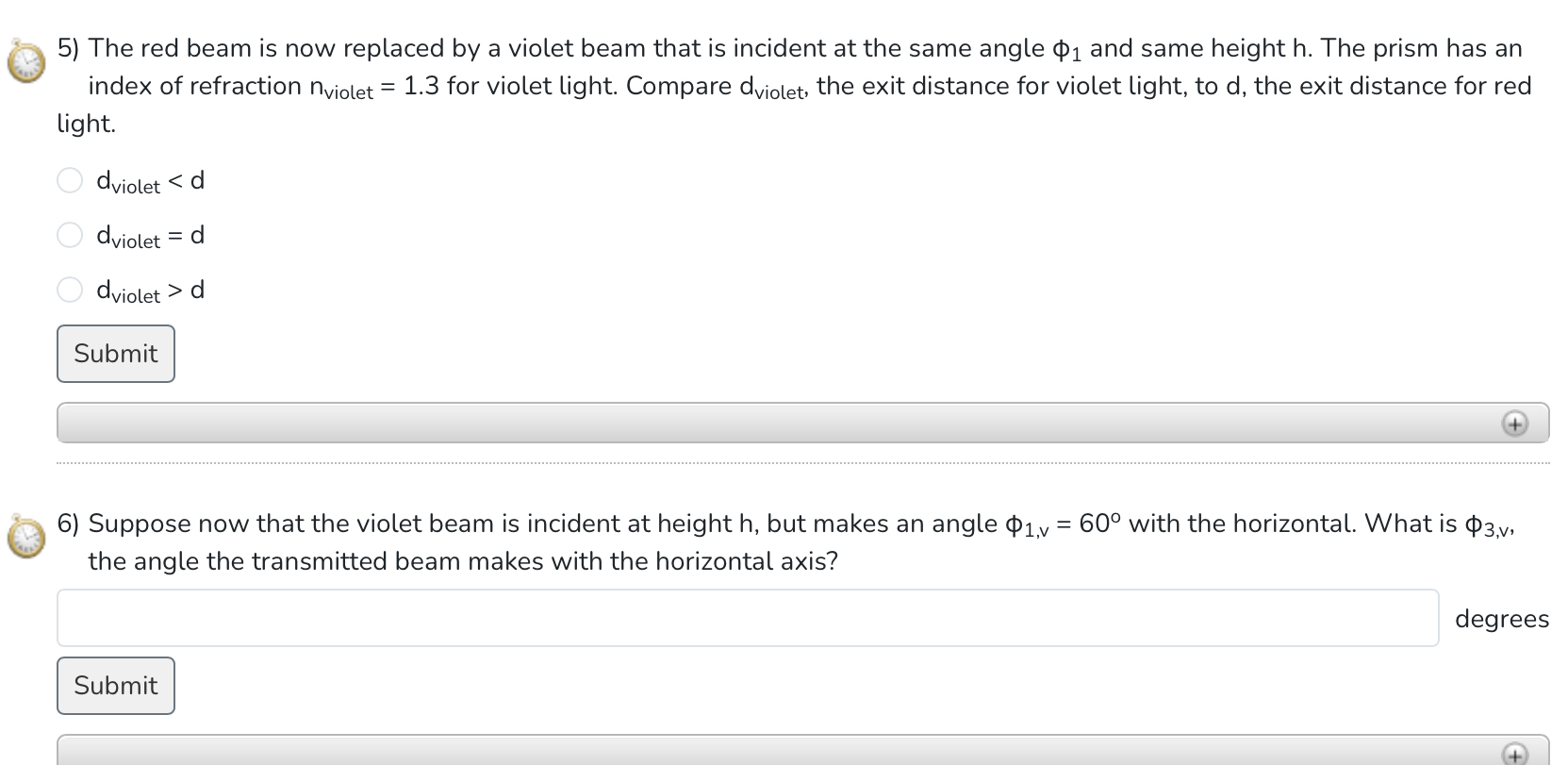 The red beam is now replaced by a violet beam